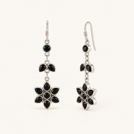 Caravanas Onix Flower- Plata 925 Caravanas Onix Flower- Plata 925