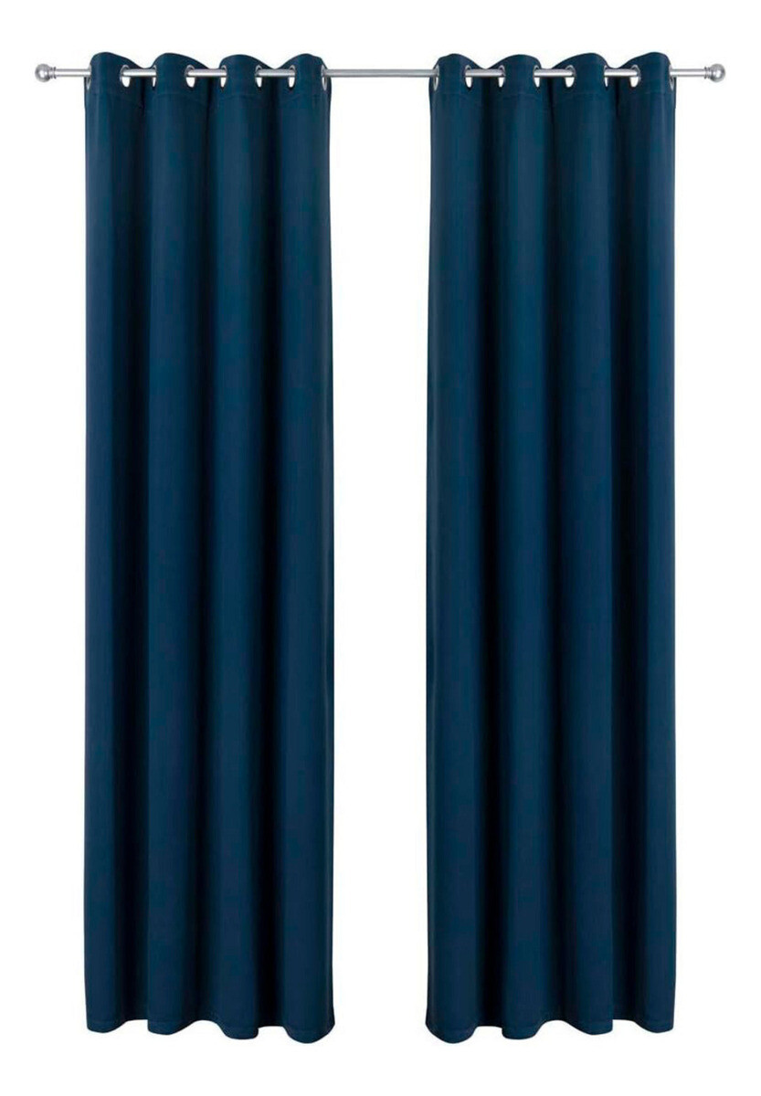 Cortinas Blackout 2 Paños 106cm X 160cm Satinado Calidad - Azul 