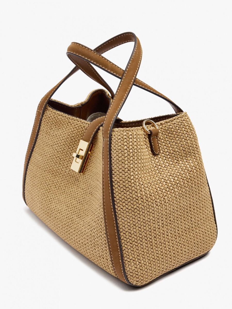 Bolso Tote Efecto Rafia Con Bandolera natural