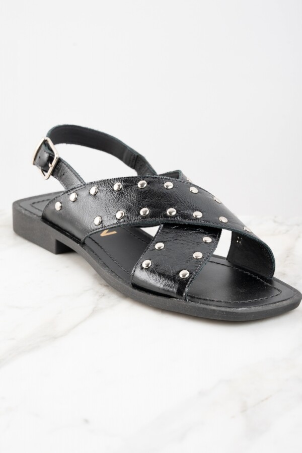 Sandalia Tachas Cuero Negro