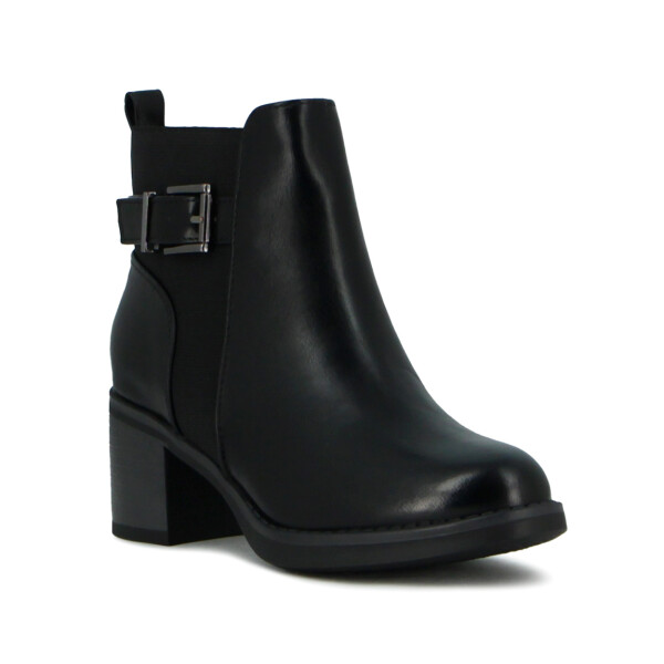 Darkness Bota De Dama Caña Baja Taco Cuadrado Detalle C/ Hebilla - Negro Negro