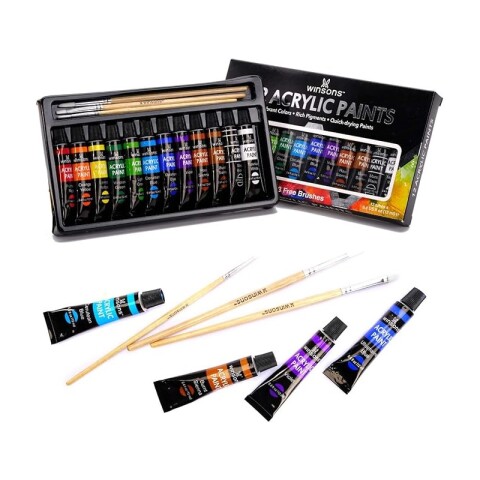 Arte pinturas acrilicas con pinceles x 12 colores en caja Arte Pinturas Acrilicas Con Pinceles X 12 Colores En Caja