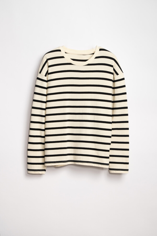 Remera manga larga rayas Negro Y Crudo