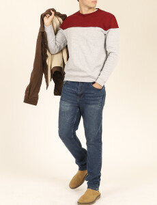 470916 SWEATER HARRY Gris/bordo
