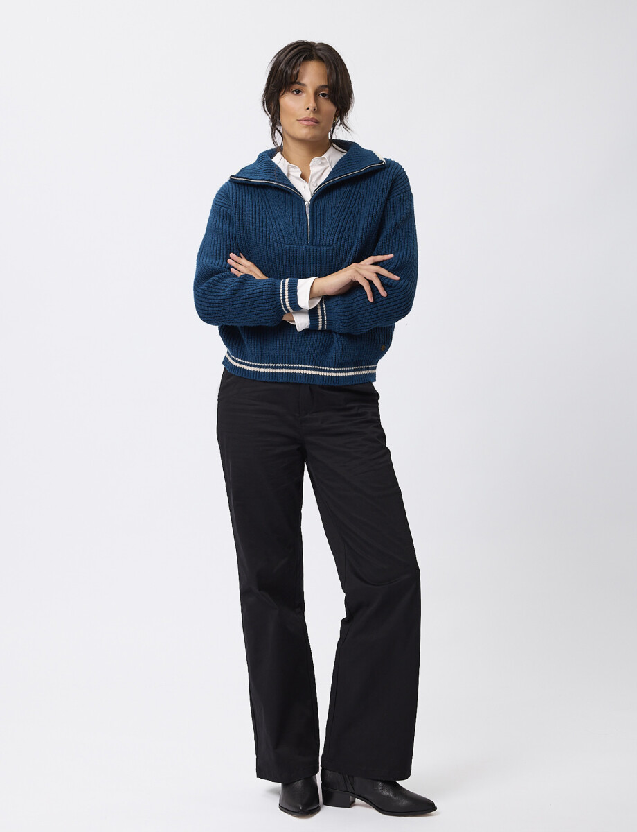 Sweater cuello cierre petroleo