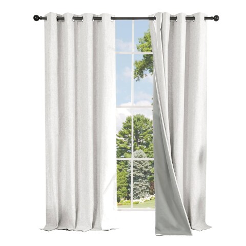Cortina Blackout 100% Engomada Termica Set 2 Paños Tipo Lino Color Variante Blanco