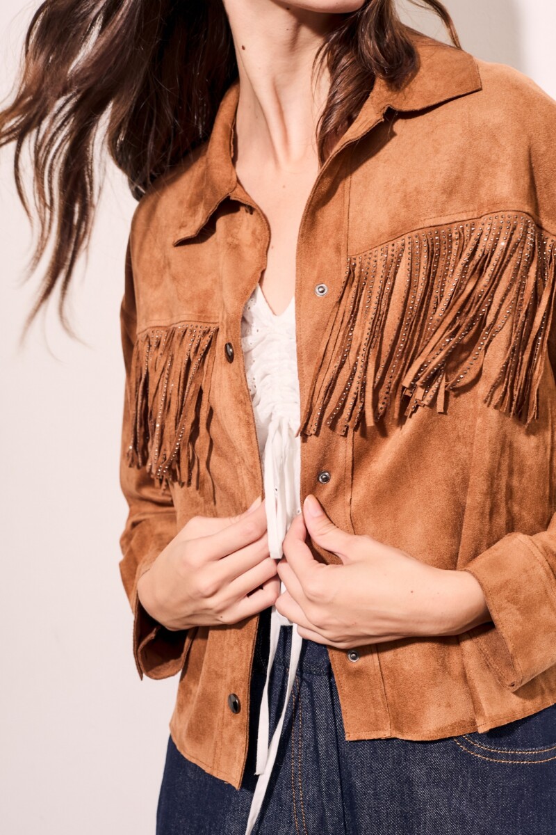 Camisa Flecos Gamuza Vegana Camel