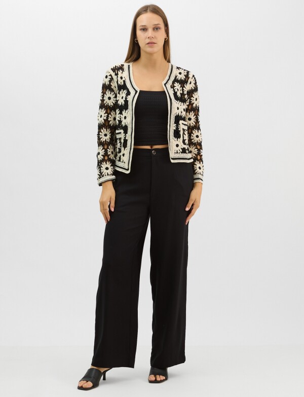 Cardigan Calado Con Bolsillos NEGRO/BEIGE