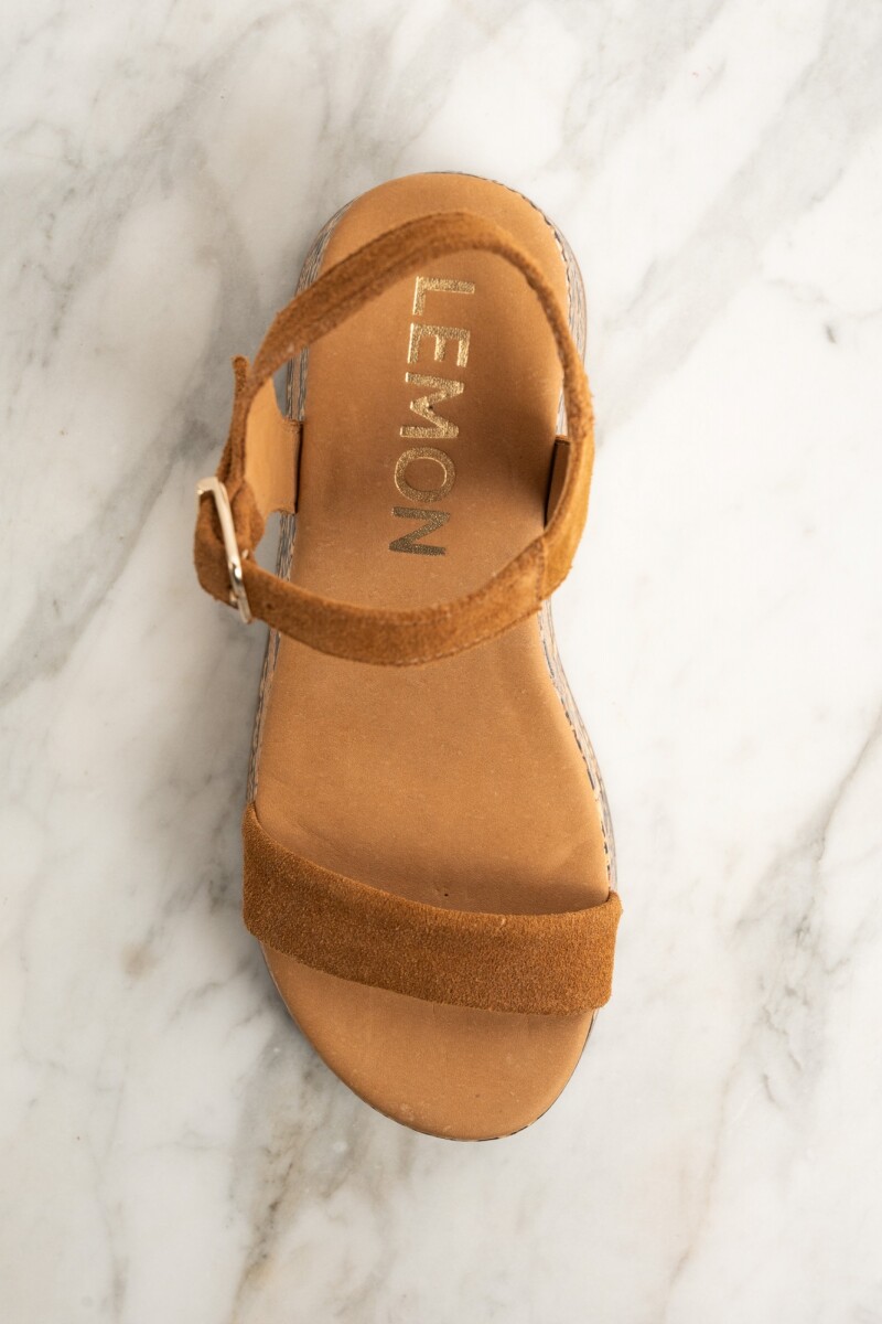 Sandalia Plataforma Gamuza Cuero Camel