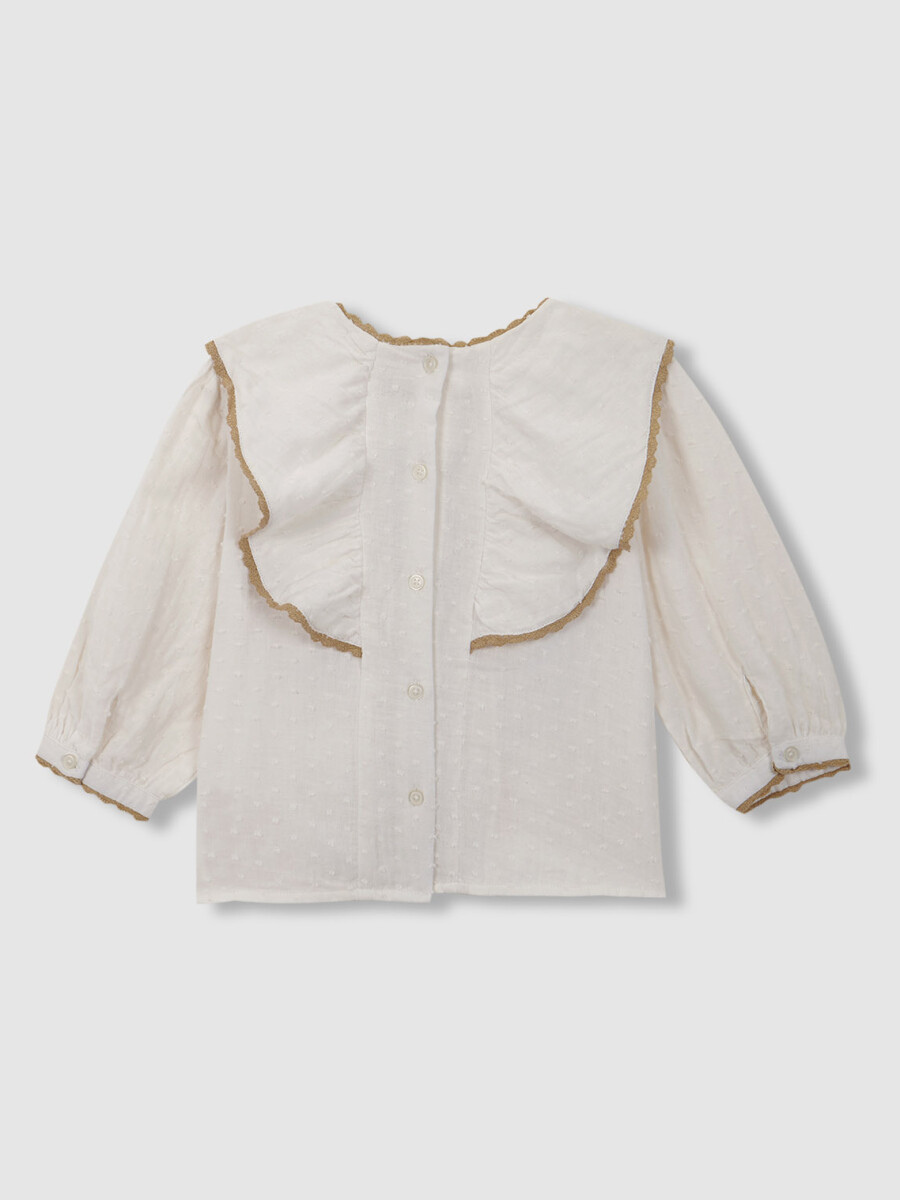 Blusa Manga Al Codo Con Tiras Bordadas Crudo