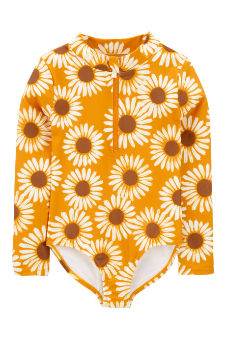 Malla de baño una pieza manga larga con protección UPF 50+ diseño girasoles. Talles 6-8 Sin color