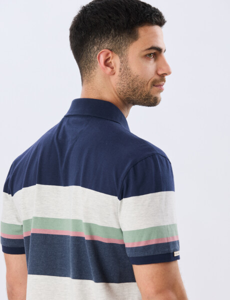 REMERA POLO RAYADA JERSEY Azul Oscuro