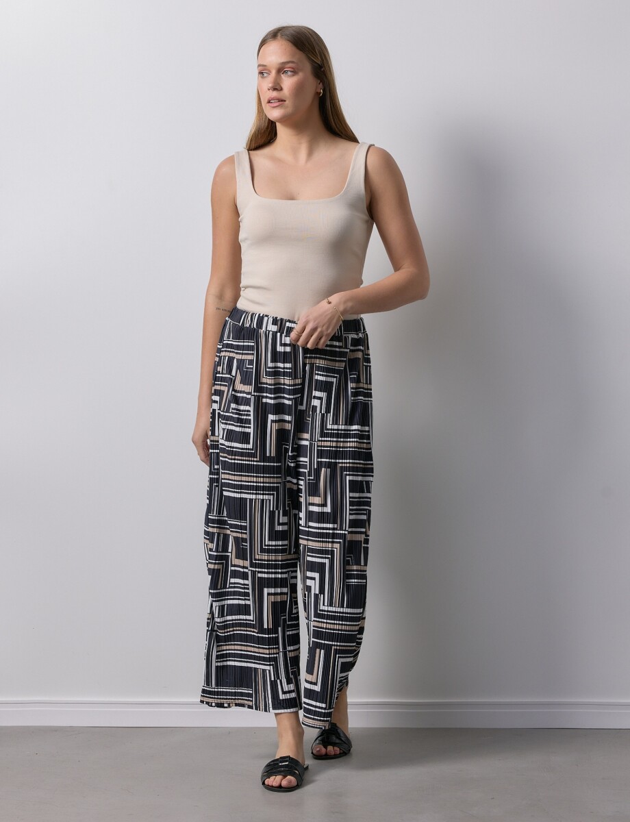 Pantalon Crop Plisado - Negro/multi 