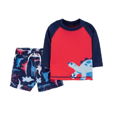 Traje de Baño 2PZAS Remera Roja y Azul, Short Azul Dinosaurio 6M Carter AZUL-ROJO