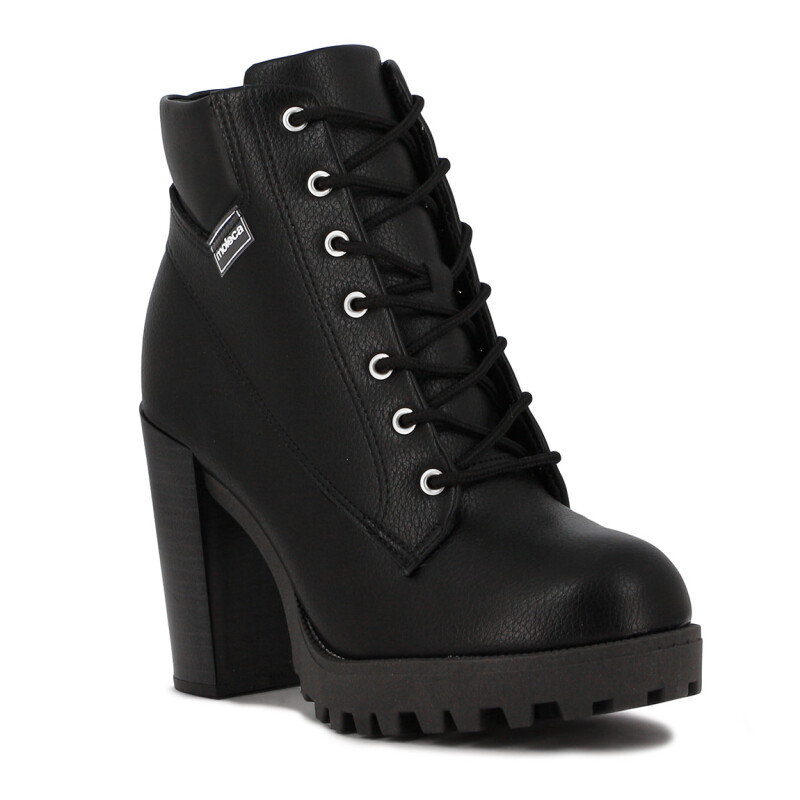 Moleca Bota Acordonada C/taco Cuadrado Negro