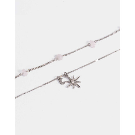 Collar Con Piedra Natural Cuarzo Rosa Plateado