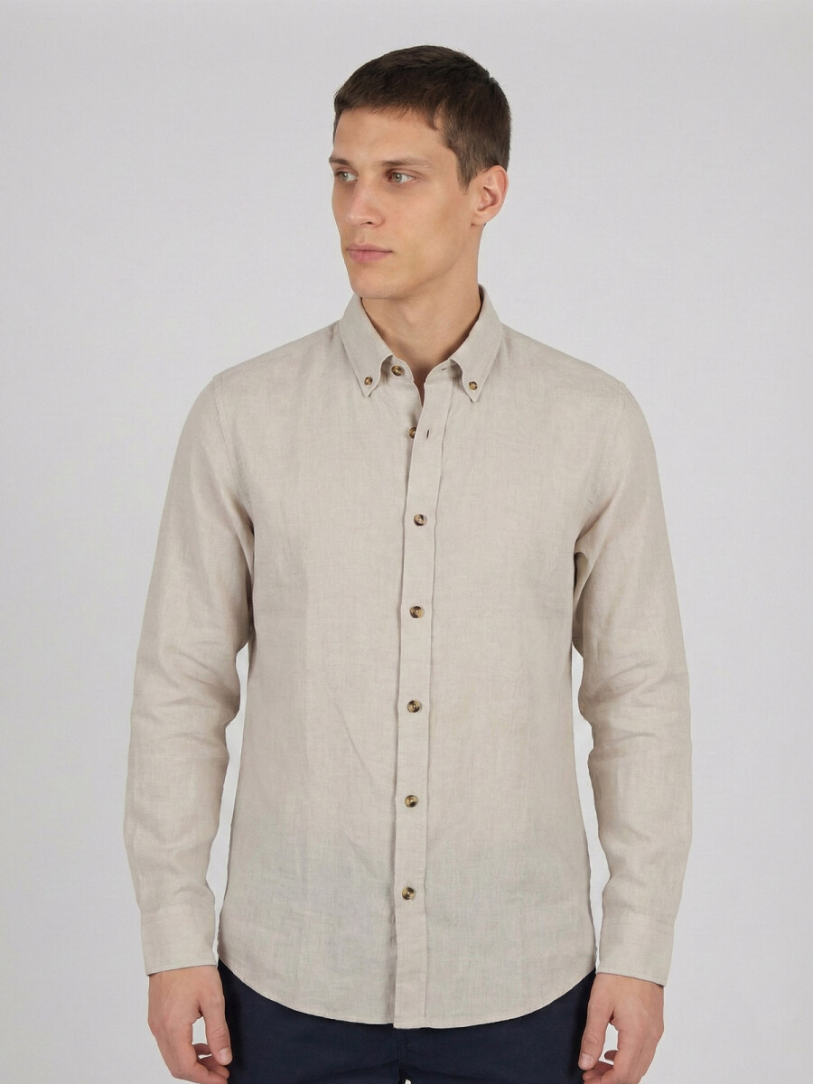 CAMISA LINO CLASICA - BEIGE 
