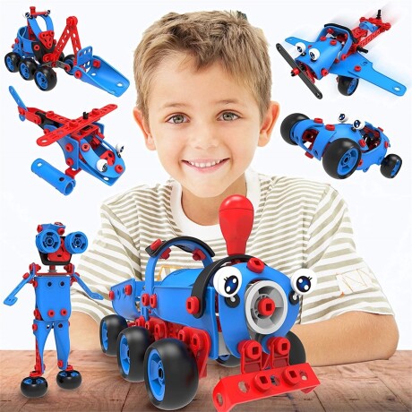 Bloques de Construcción Flexibles Robot y Vehículos 6 en 1 de 142 Piezas Azul/rojo