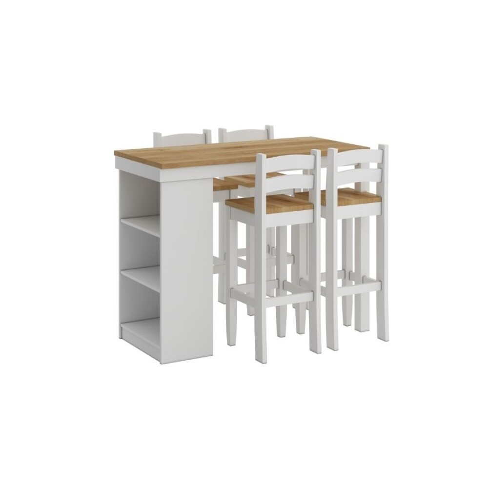 Desayunador 4 Bancos Cocina Comedor Madera Blanco Desayunador 4 Bancos Cocina Comedor Madera Blanco