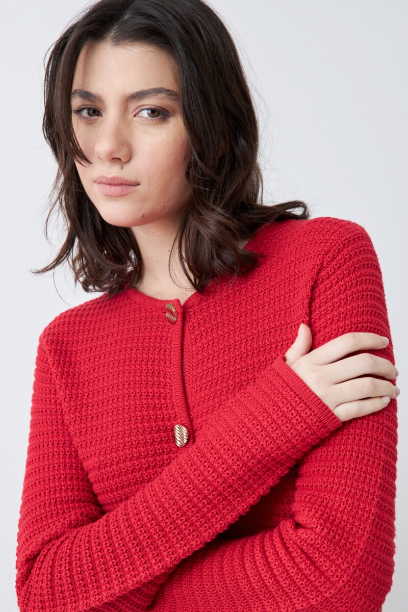 Chaqueta tejida con botones metálicos rojo