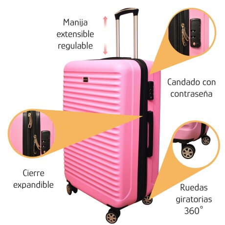 Valija Grande Rígida Ruedas 360° Cierre Expandible Candado Rosa Chicle