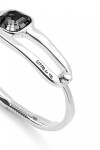 PULSERA RÍGIDA BAÑADA EN PLATA DE LEY CON CRISTAL FACETADO NEGRO Pulsera
