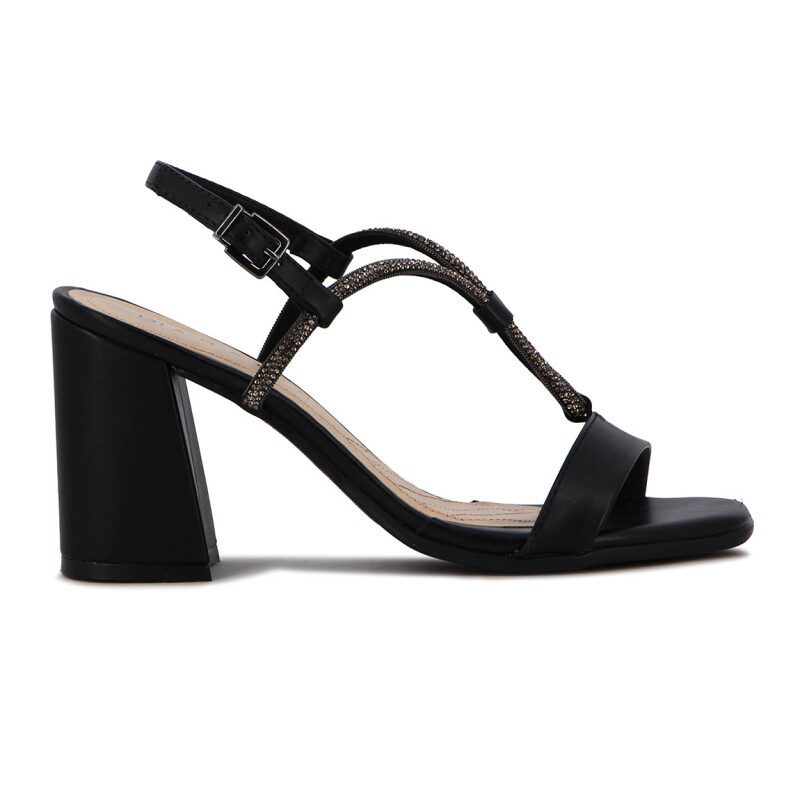 Ramarim Sandalia Tira Cruzada C/ Pulsera Y Aplique Taco Cuadrado Negro