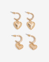 Aros Argollas Set Metal Set Argollas Dije Corazón - Dorado