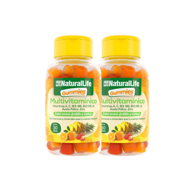 Pack x2 multivitaminico x60 gomitas anana frutilla naranja Natural Life Pack x2 multivitaminico x60 gomitas anana frutilla naranja Natural Life