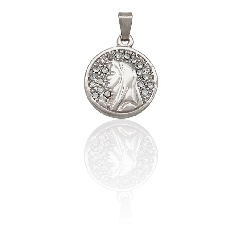 Dije Medalla Virgen Niña-Plata 925-Piedra Zirconia-CP3012 Conpiedra