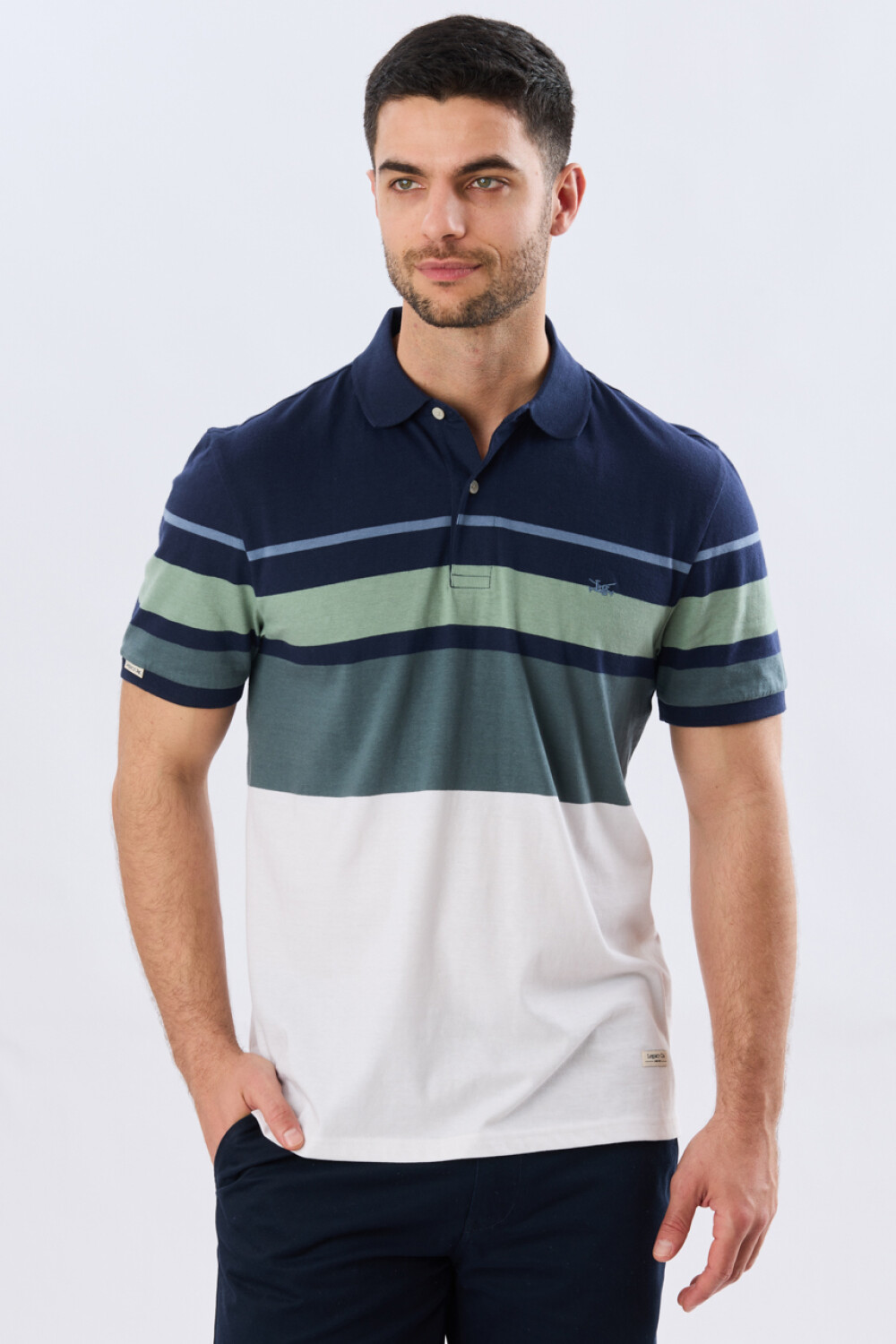REMERA POLO RAYADA JERSEY Azul Oscuro