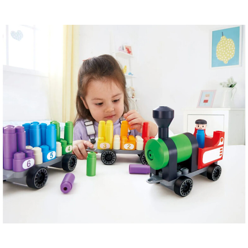 Tren bloques de construcción con conteo arcoíris PolyM Hape Tren bloques de construcción con conteo arcoíris PolyM Hape