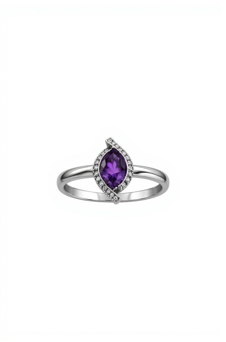 Anillo Almendra Amatista y Zirconia . Plata 925 - AN4748 - sinpiedra 