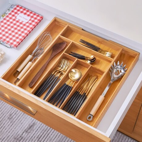 Organizador Porta Cubiertos Madera Bambú Extensible Largo 45cm x Ancho 33cm x Ancho Extensible 46cm Organizador Porta Cubiertos Madera Bambú Extensible Largo 45cm x Ancho 33cm x Ancho Extensible 46cm