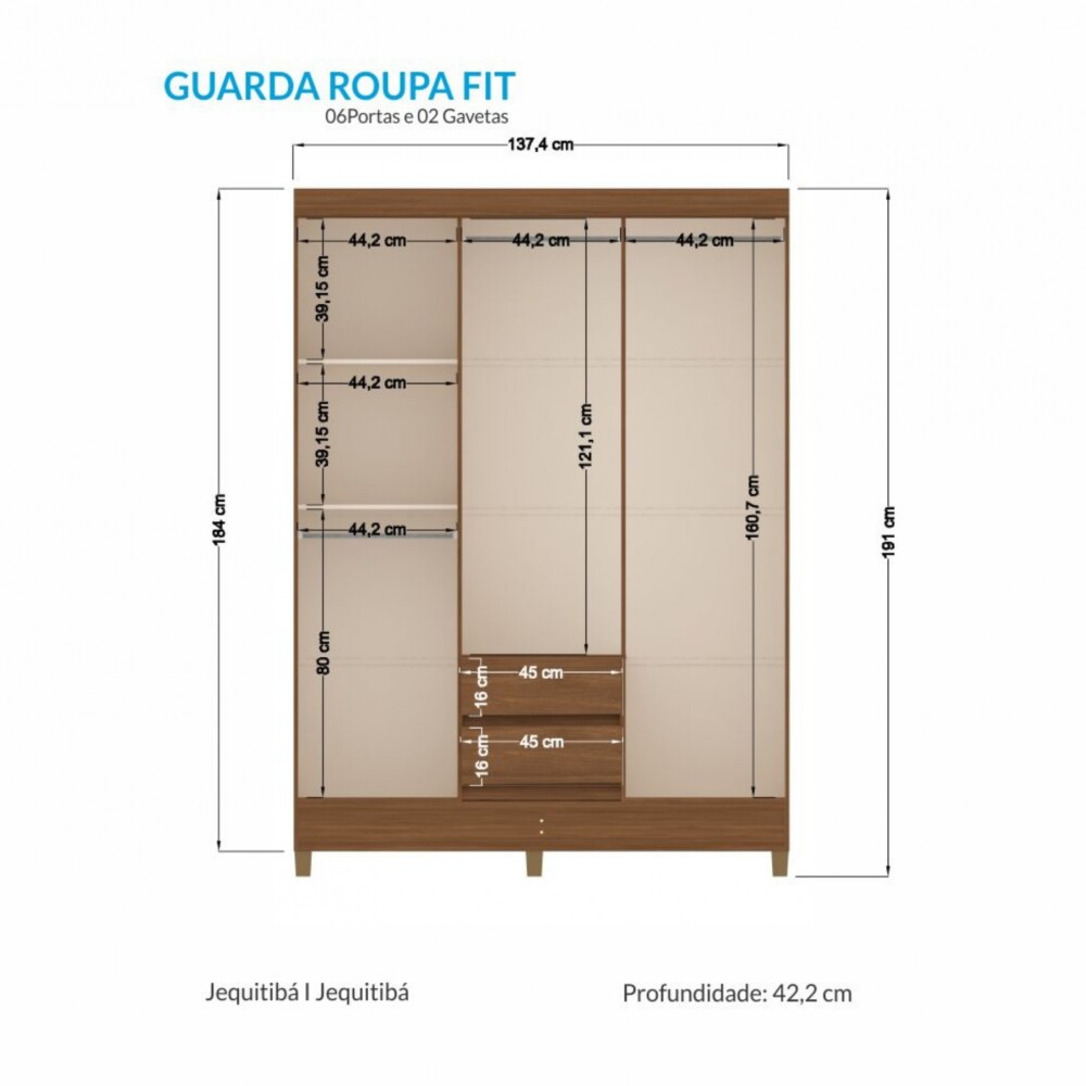 Ropero 6 puertas 2 cajones - Blanco - Linea FIT Ropero 6 puertas 2 cajones - Blanco - Linea FIT