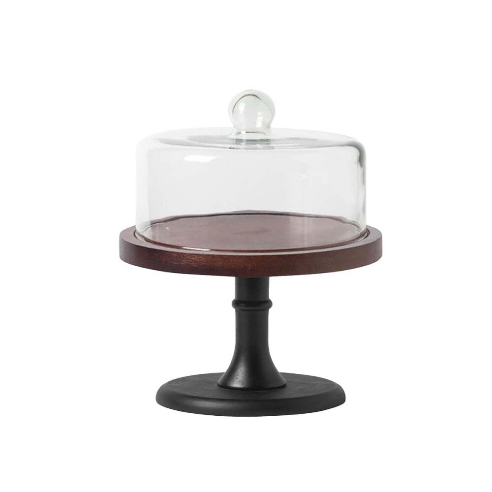 Plato torta madera campana de vidrio 25.5x27.5 cm Plato torta madera campana de vidrio 25.5x27.5 cm