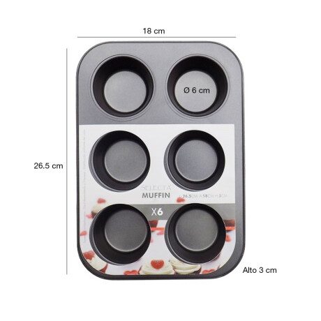 Asadera Molde Antiadherente de Horno X6 Muffins Magdalenas Gris
