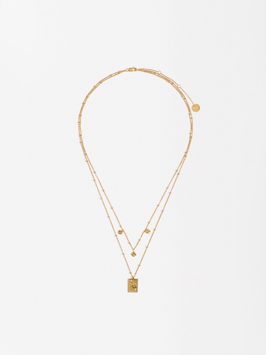 Collar Doble Con Medalla - Plata De Ley 925 dorado