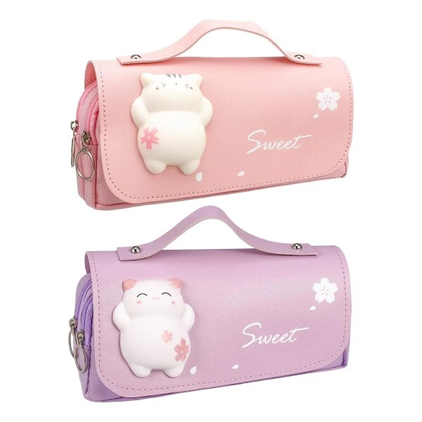 Cartuchera Escolar Kawaii Gatito 3D 2 Cierres Infantil Atrix Variante Color Violeta