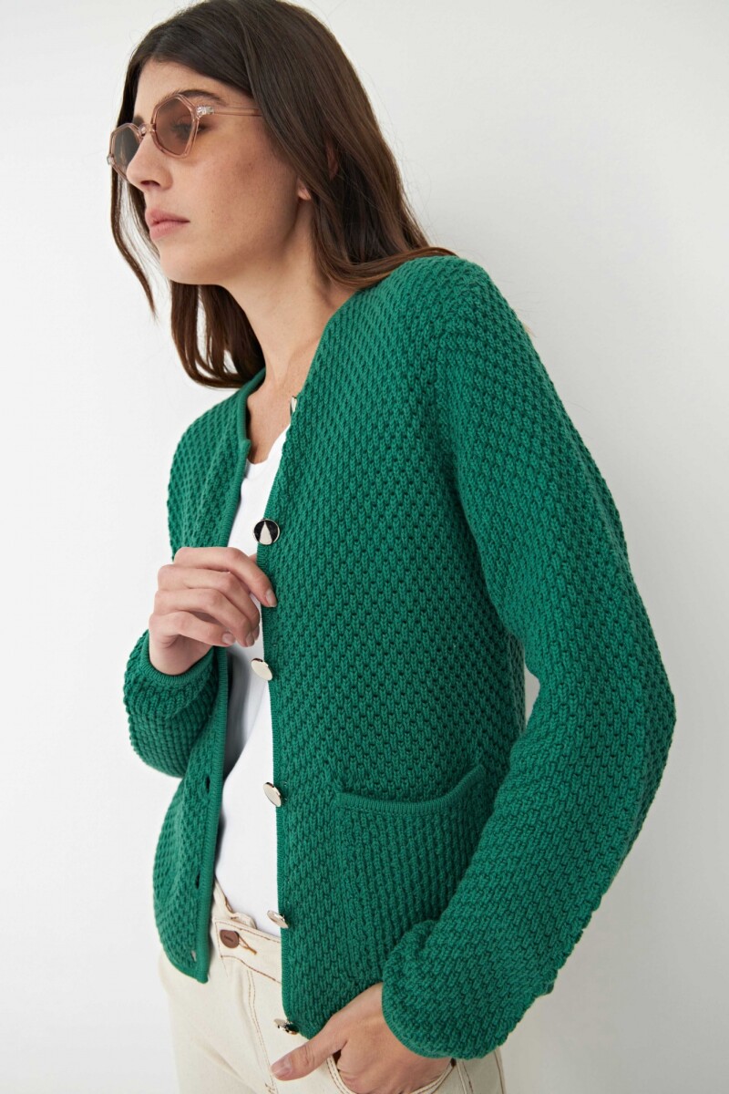 Chaqueta tejida con botones metálicos verde