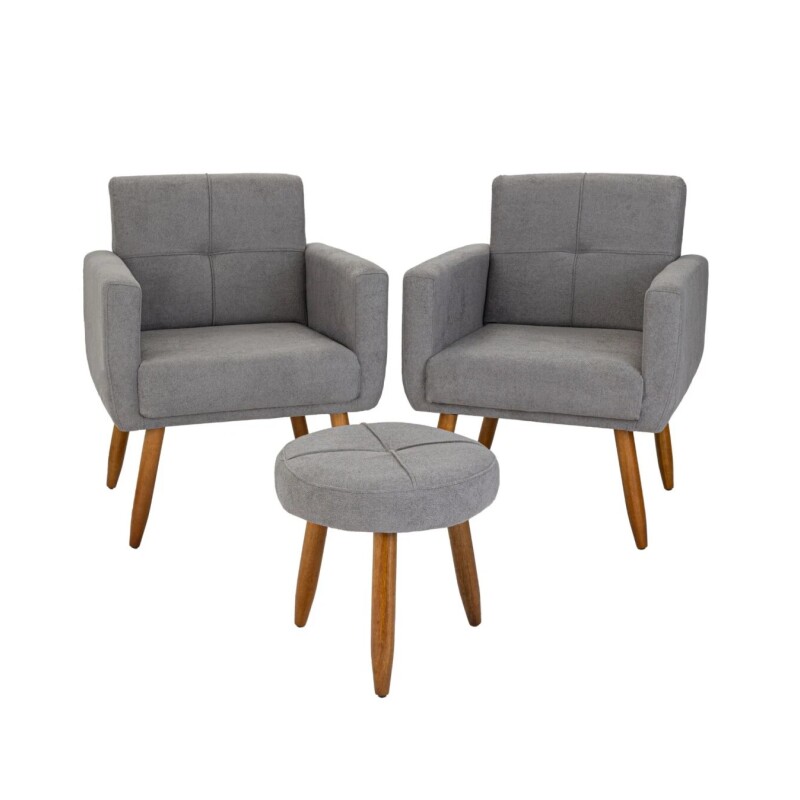 Conjunto Dallas 2 Poltronas + Puff Gris 497 Conjunto Dallas 2 Poltronas + Puff Gris 497