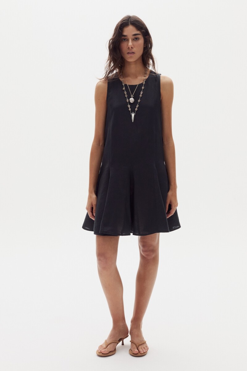 Vestido Corto Alfie en Lino Negro