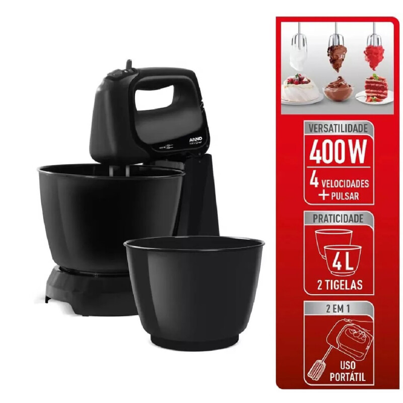 Batidora Arno | 4 velocidades + Pulsar | Con 2 bowls de 4 Lts. Batidora Arno | 4 velocidades + Pulsar | Con 2 bowls de 4 Lts.