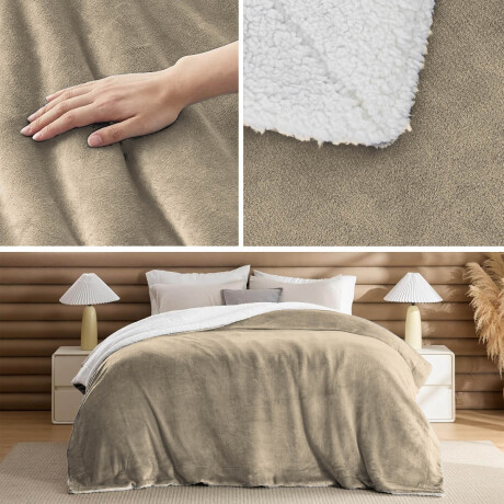 Frazada X2 Manta Polar 2 Plazas C/corderito 200x230cm Beige