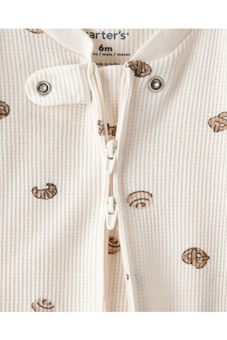 Pijama una pieza de algodón térmico, con pie, diseño bizcochos Sin color