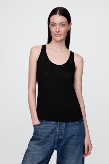 Musculosa De Lino Mujer Black