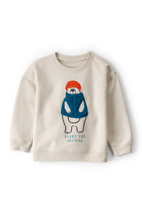 Buzo de algodón con felpa, beige, estampa oso polar Sin color