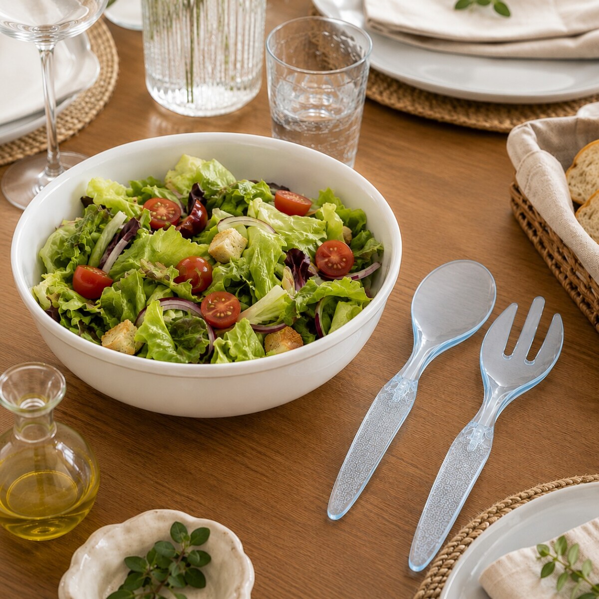 Set de Cucharas para Ensalada Acrilico - Celeste 