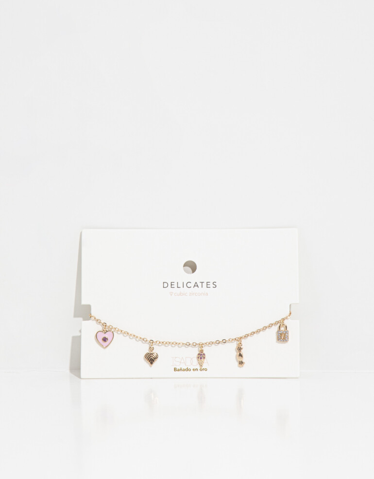 Pulseras Flexibles Strass Pulsera Con Multi Charms - Dorado