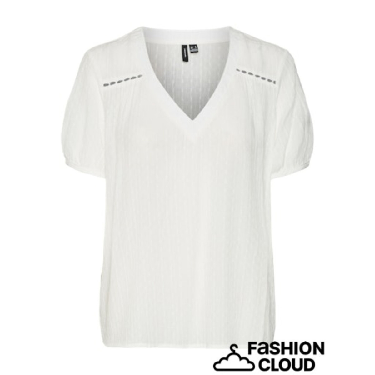 VMGABBI V-NECK SS TOP WVN GA - SNOW WHITE 